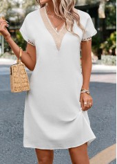 V Neck White Patchwork Shift Dress