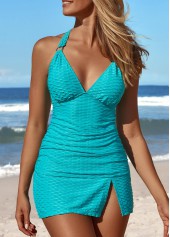 Circular Ring Mid Waisted Turquoise Tankini Set
