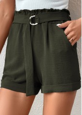 Green Pocket Belted Regular Elastic Waist Shorts | thumb picture 
