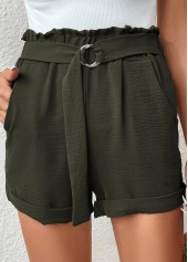 Green Pocket Belted Regular Elastic Waist Shorts | thumb picture 