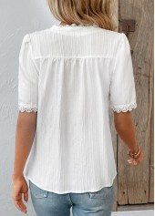 White Patchwork Short Sleeve V Neck Blouse