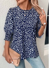 Navy Button Polka Dot Half Sleeve Blouse | thumb picture 