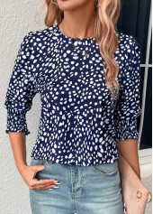 Navy Button Polka Dot Half Sleeve Blouse | thumb picture 