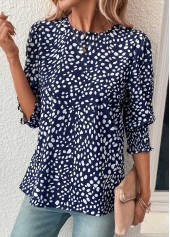 Navy Button Polka Dot Half Sleeve Blouse | thumb picture 