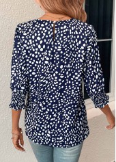 Navy Button Polka Dot Half Sleeve Blouse | thumb picture 
