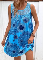 Sky Blue Patchwork Tribal Print Shift Dress | thumb picture 