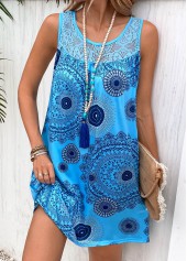 Sky Blue Patchwork Tribal Print Shift Dress | thumb picture 