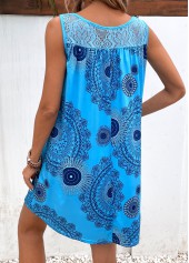 Sky Blue Patchwork Tribal Print Shift Dress | thumb picture 