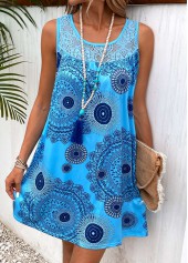 Sky Blue Patchwork Tribal Print Shift Dress