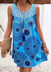 Sky Blue Patchwork Tribal Print Shift Dress | thumb picture 