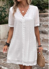 White Patchwork Short Sleeve Shift Dress | thumb picture 