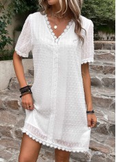 White Patchwork Short Sleeve Shift Dress