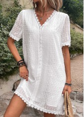 White Patchwork Short Sleeve Shift Dress | thumb picture 