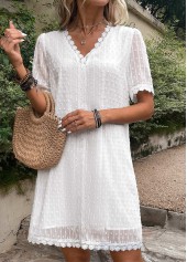 White Patchwork Short Sleeve Shift Dress | thumb picture 