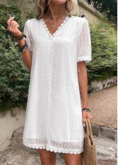 White Patchwork Short Sleeve Shift Dress | thumb picture 