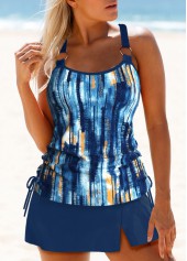 Dusty Blue Circular Ring Mid Waisted Tankini Set