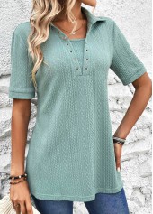 Plus Size Mint Green Eyelet Short Sleeve Blouse