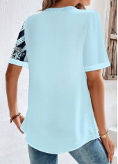 Light Blue Button Plus Size Striped Short Sleeve Shirt | thumb picture 