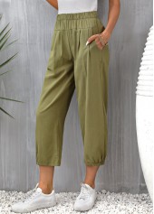 Olive Green Pocket Regular Elastic Waist Pants | thumb picture 