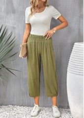 Olive Green Pocket Regular Elastic Waist Pants | thumb picture 
