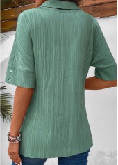Sage Green Button Short Sleeve Turn Down Collar Blouse | thumb picture 