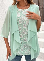 Mint Green 3/4 Sleeve Fake Two Piece Twinset | thumb picture 