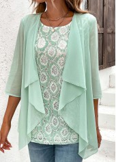 Mint Green 3/4 Sleeve Fake Two Piece Twinset | thumb picture 