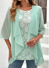 Mint Green 3/4 Sleeve Fake Two Piece Twinset | thumb picture 