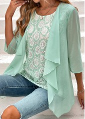 Mint Green 3/4 Sleeve Fake Two Piece Twinset | thumb picture 