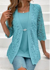 Light Blue 3/4 Sleeve Fake Two Piece Twinset | thumb picture 