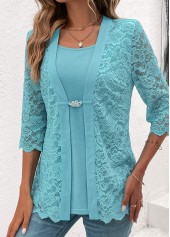 Light Blue 3/4 Sleeve Fake Two Piece Twinset | thumb picture 