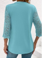 Light Blue 3/4 Sleeve Fake Two Piece Twinset | thumb picture 