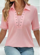 Pink Eyelet Short Sleeve T Shirt | thumb picture 