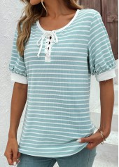Mint Green Lace Up Short Sleeve T Shirt