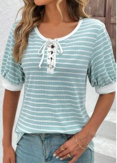 Mint Green Lace Up Short Sleeve T Shirt