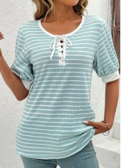 Mint Green Lace Up Short Sleeve T Shirt