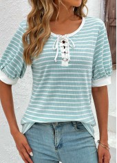 Mint Green Lace Up Short Sleeve T Shirt