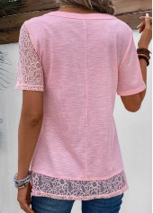 Pink Patchwork Short Sleeve V Neck T Shirt | thumb picture 