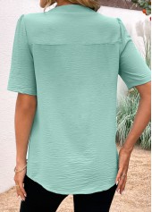 Avocado Green Button Short Sleeve Split Neck Blouse | thumb picture 