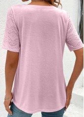Light Pink Button Short Sleeve Round Neck Blouse