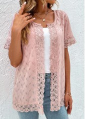 Pink Lace Short Sleeve Round Neck Topper | thumb picture 