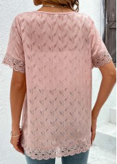 Pink Lace Short Sleeve Round Neck Topper | thumb picture 