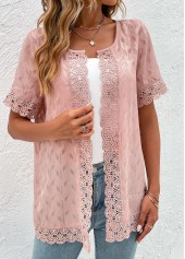 Pink Lace Short Sleeve Round Neck Topper | thumb picture 