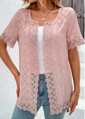 Pink Lace Short Sleeve Round Neck Topper | thumb picture 