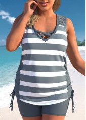 Mid Waisted Plus Size Lace Dark Grey Tankini Set
