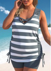 Mid Waisted Plus Size Lace Dark Grey Tankini Set | thumb picture 