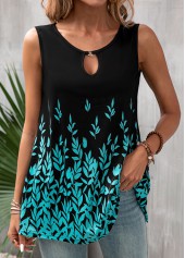 Black Cut Out Leaf Print Tank Top