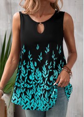 Black Cut Out Leaf Print Tank Top | thumb picture 