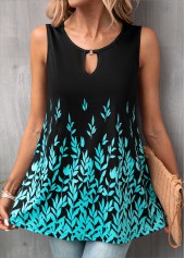 Black Cut Out Leaf Print Tank Top | thumb picture 