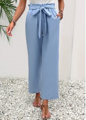 Dusty Blue Pocket Elastic Waist High Waisted Pants